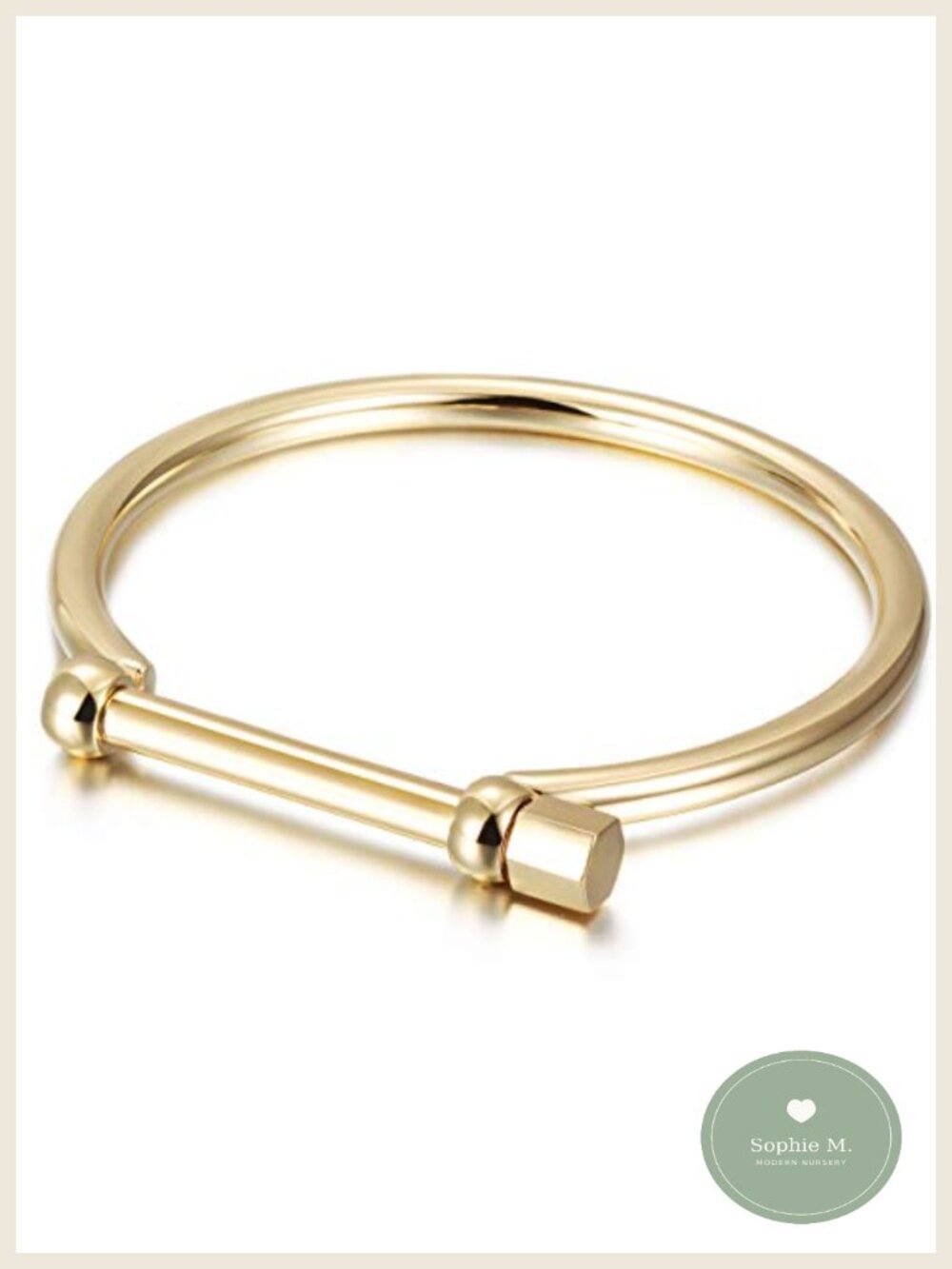 18K Gold Bar Screw Cuff Bangle Bracelet Stainless Steel 8.5"